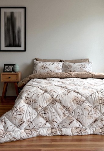 Alla Turca Çift Kişilik 4 Yastık Kılıflı Lastikli Çarşaflı Çift Taraflı Desenli Uyku Seti-Natura Sütlü Kahve