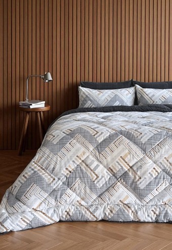 Alla Turca Çift Kişilik 4 Yastık Kılıflı Lastikli Çarşaflı Çift Taraflı Desenli Uyku Seti-Nova Antrasit