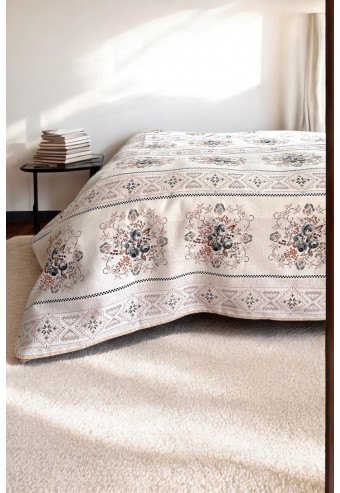 Alla Turca Çift Kişilik Kanaviçe Desenli Pike – Gri | 200x240 cm | %100 Pamuk
