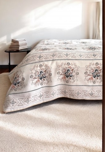 Alla Turca Çift Kişilik Kanaviçe Desenli Pike – Gri | 200x240 cm | %100 Pamuk