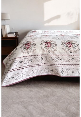 Alla Turca Çift Kişilik Kanaviçe Desenli Pike – Gül Kurusu | 200x240 cm | %100 Pamuk