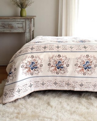 Alla Turca Çift Kişilik Kanaviçe Desenli Pike – İndigo | 200x240 cm | %100 Pamuk