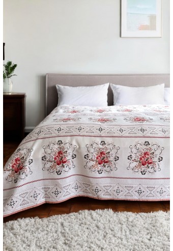 Alla Turca Çift Kişilik Kanaviçe Desenli Pike – Pudra | 200x240 cm | %100 Pamuk