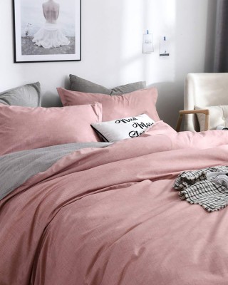 Çift Kişilik Ranforce Çift Taraflı Nevresim Takımı -Düz Battal Çarşaflı Pudra-Gri