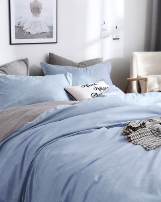 Tek Kişilik Ranforce Çift Taraflı Nevresim Takımı -Düz Çarşaflı Açık Mavi-Gri